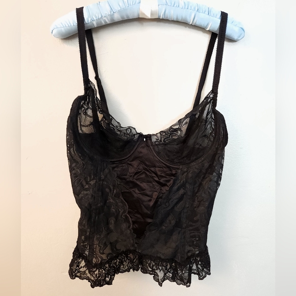 Vintage 1980s Black Satin & Lace Corset by Intimate Attitudes - Picture 2 of 14